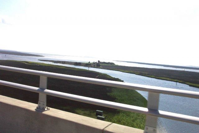 Looking over wetlands as crossing the bridge over northern Bogue Sound. Picture