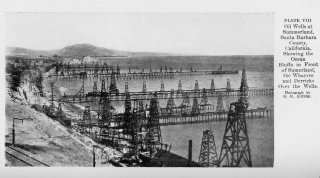 Oil wells extending into the sea at Summerland, Santa Barbara County Picture