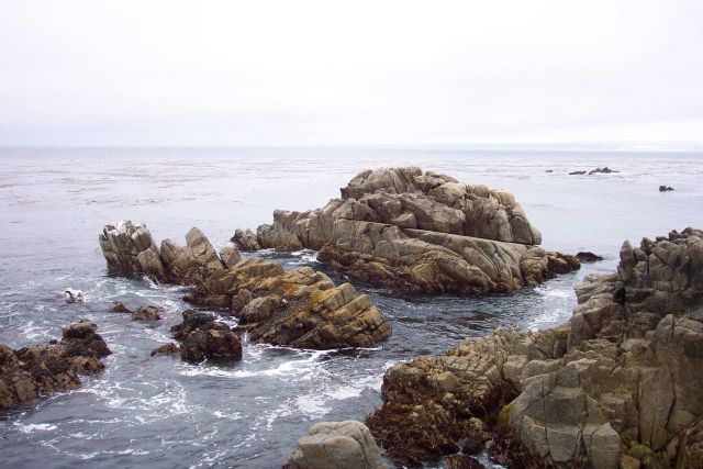 The rocky shores in the Point Pinos area composed of highly erosion resistant Santa Lucia Granodiorite. Picture