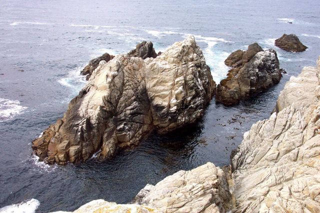 An islet of Santa Lucia Granodiorite, an erosion-resistant rock that underlies most of the Point Lobos area. Picture