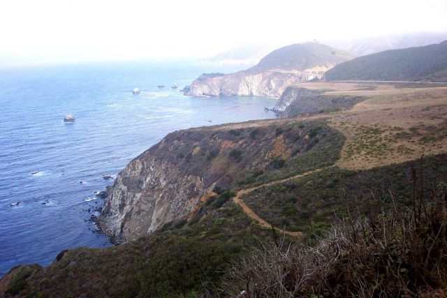 Looking north along the Big Sur coastline toward the Bixby Canyon Bridge. Picture