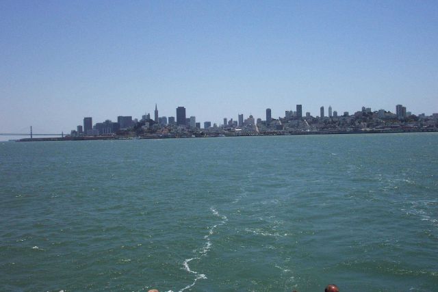 Part of San Francisco skyline as seen from tour boat on the way to Alcatraz. Picture