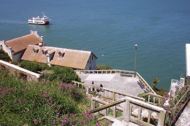 A tour boat cruises offshore from Alcatraz Island. Picture
