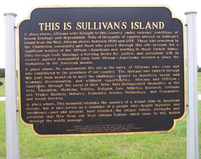 A plaque at Fort Moultrie commemorating the landing place of thousands of African-Americans on American soil and the subsequent achievements of the Af Picture