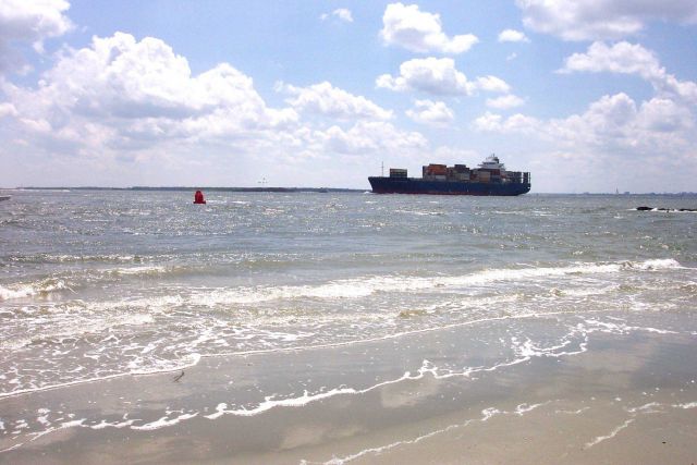 It's easy to see why Charleston is the second busiest container port on the East Coast while walking the beach at Sullivans Island. Picture