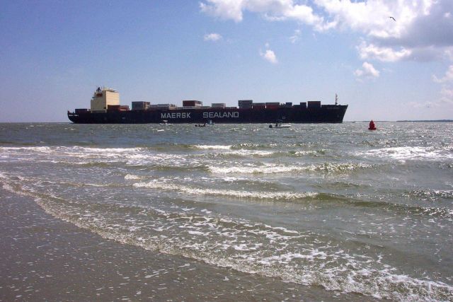 It's easy to see why Charleston is the second busiest container port on the East Coast while walking the beach at Sullivans Island Picture