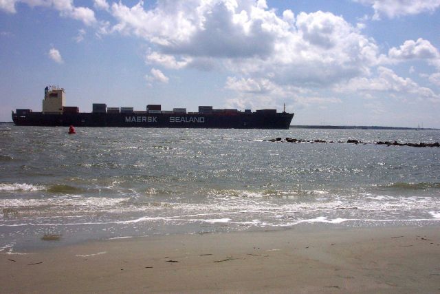 It's easy to see why Charleston is the second busiest container port on the East Coast while walking the beach at Sullivans Island Picture