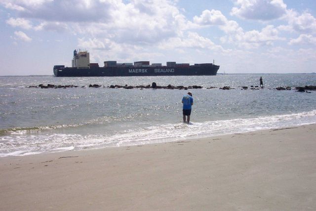 It's easy to see why Charleston is the second busiest container port on the East Coast while walking the beach at Sullivans Island Picture