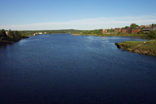 The beginning of America's shoreline - looking downstream from the International Bridge between Canada and the United States at Calais, Maine Picture