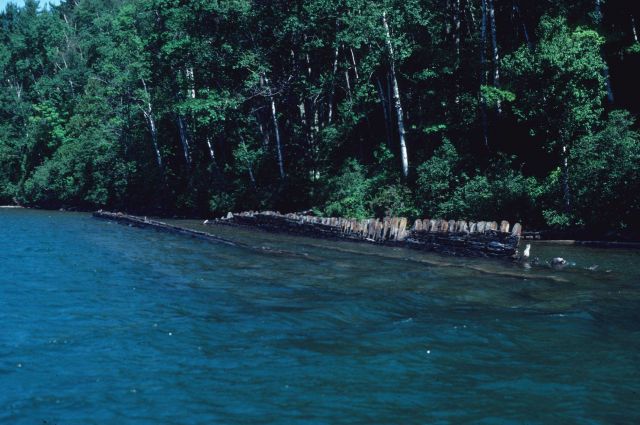 Shipwreck near shore in the Apostle Islands. Picture