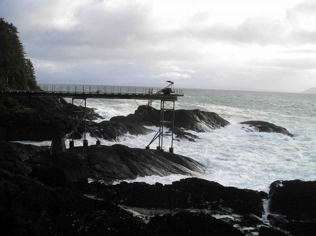 Heavy seas often sweep this old Coast Guard pier that was used to service the Cape Decision Lighthouse. Picture