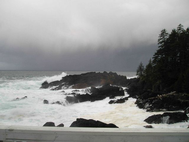 Surf roars over Cape Decision. Picture