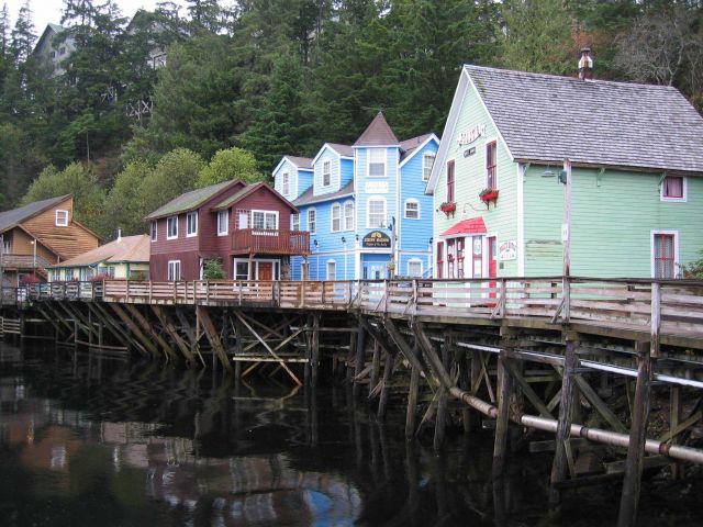 Restored houses and business establishments along the Ketchikan waterfront. Picture