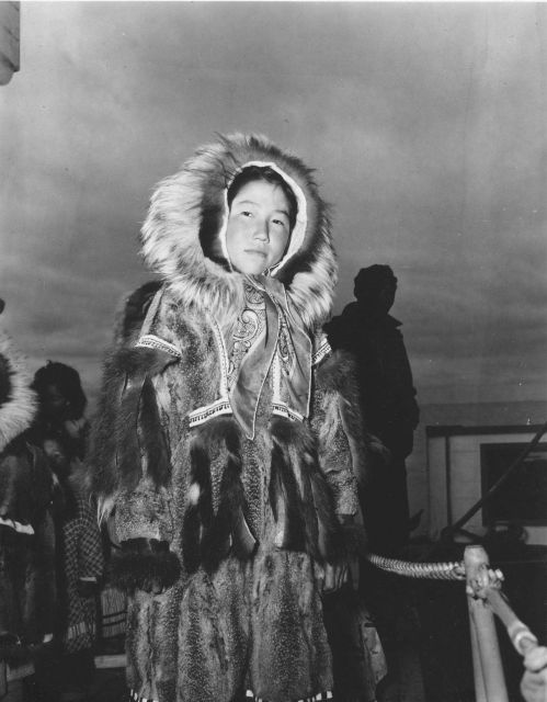 Eskimo girl visiting the C&GS ship EXPLORER, probably at St Picture