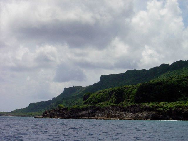 A series of wave-cut terraces in the coral rock of the Guam coastline. Picture