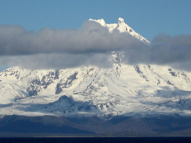 Isanotski Volcano on Unimak Island, also called Ragged Jack because of its prominent horns. Picture