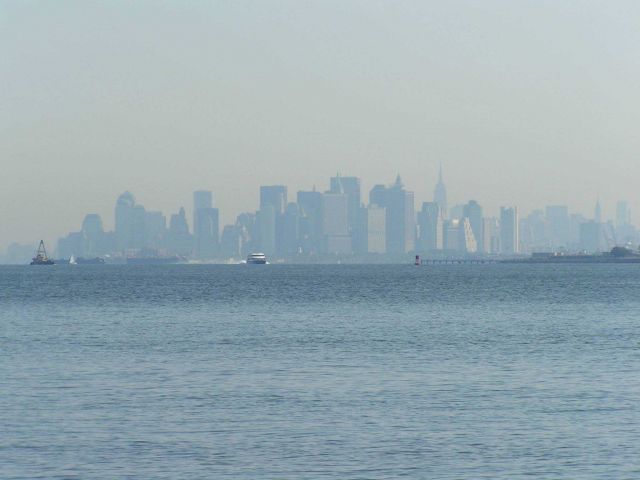 The skyline of New York City on a hazy morning. Picture