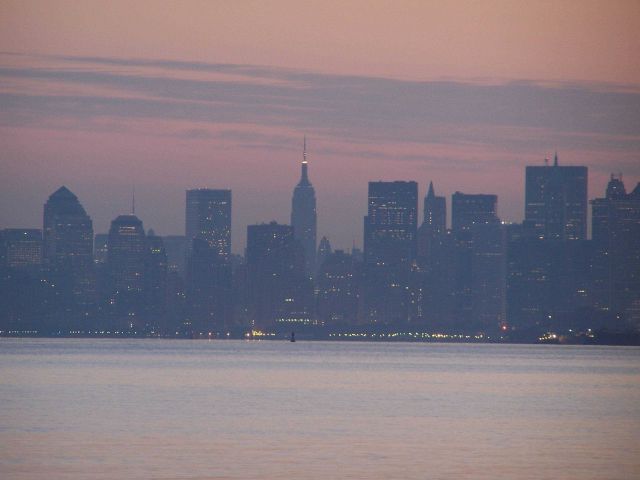 The skyline of New York City on a hazy evening. Picture