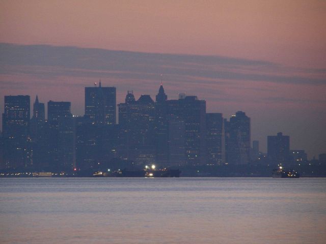 The skyline of New York City on a hazy evening. Picture