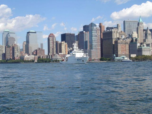 The NOAA Ship THOMAS JEFFERSON off the south tip of Manhattan Island. Picture