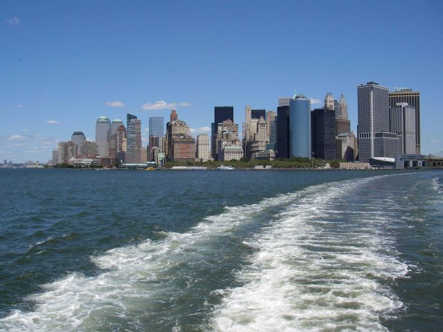 New York City skyline from the south end of Manhattan. Picture