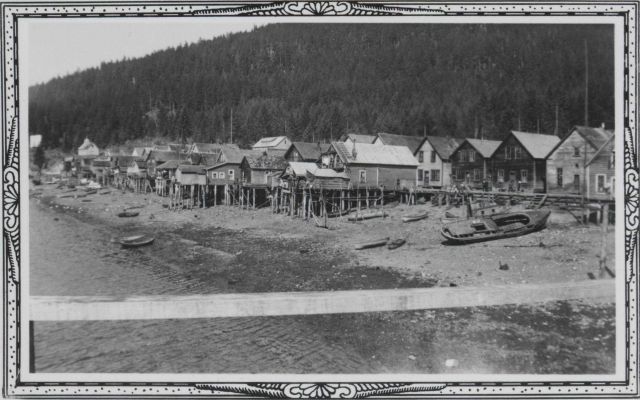 The village of Hoonah is partially built over the water. Picture