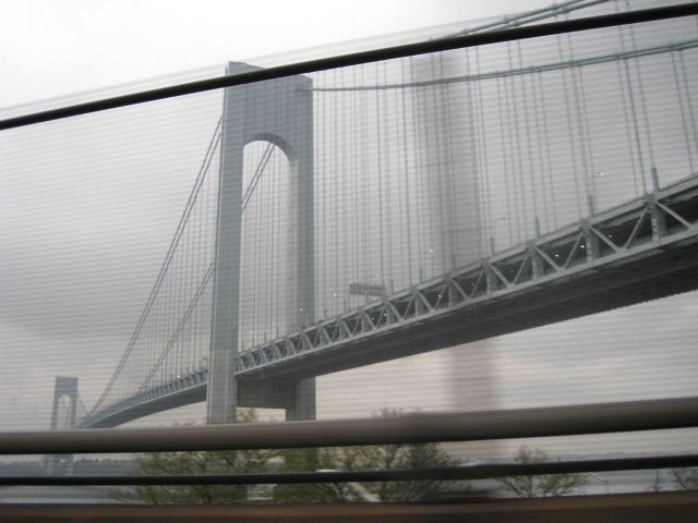 The Verrazano Narrows Bridge as viewed from the Shore Parkway on Long Island. Picture