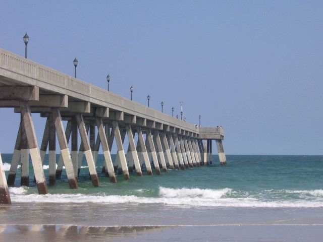 Johnie Mercer's Fishing Pier, a concrete structure, has replaced an older wooden pier that was destroyed in a hurricane. Picture