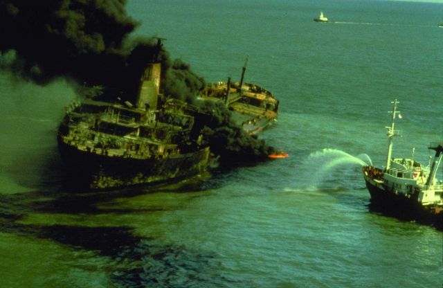 The tanker Burmah Agate on fire Picture
