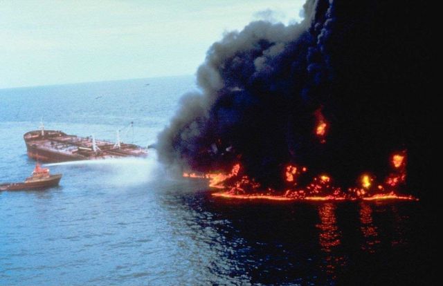The tanker Megaborg oil spill occurred as the result of an accident during lightering operations with a subsequent fire Picture
