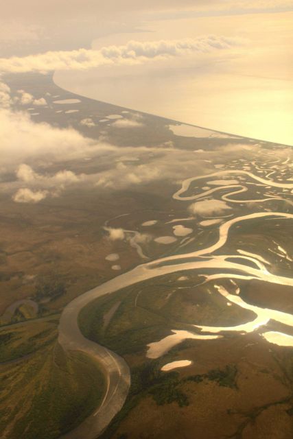 Flying over the Unalakleet River Delta in the late afternoon on the way to Anchorage Picture