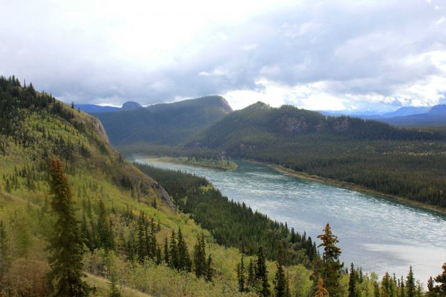 A view along the Yukon River looking towards the area of the Den of the Giant Frog, Ts'al Cho An in northern Tutchone, an Athabascan native language Picture