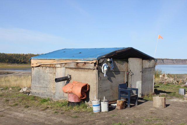 A fish smokehouse in Tsiigehtchic at the junction of the Arctic Red River and the Mackenzie River. Picture