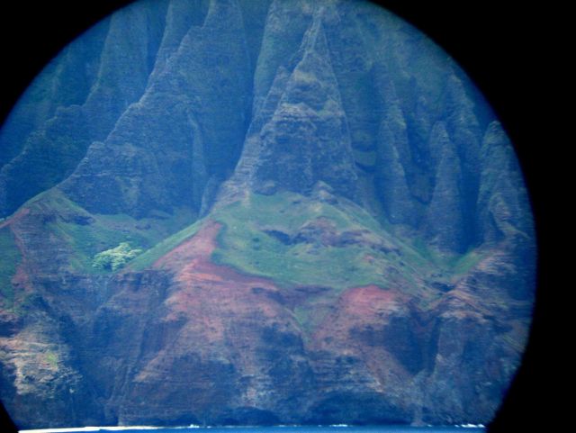 A telescopic view from offshore of the Na Pali coastline. Picture
