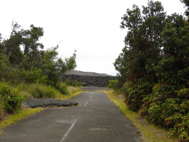 Looking up the now dead end road to the aa lava flow of January 1974. Picture