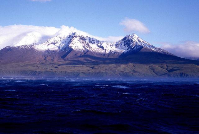 Rugged Aleutian Island shoreline with downslope katabatic winds blowing Picture