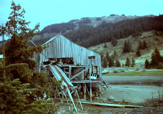 Deteriorating barn and boat shed in upper Cook Inlet area. Picture