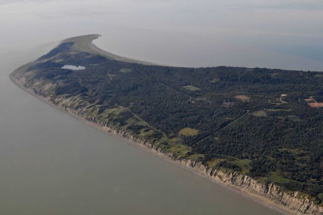 Fire Island on final approach to Anchorage Airport about 3-4 miles out. Picture