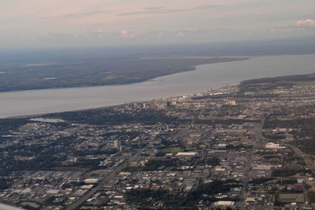 Downtown Anchorage and upper Cook Inlet seen from the air en route to Dutch Harbor Picture
