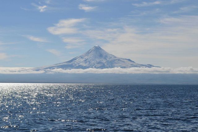Shishaldin Volcano rising majestically above the Bering Sea. Picture