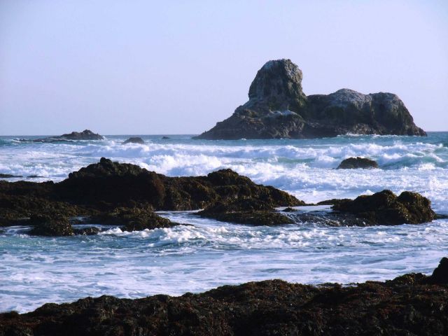 Rocks and surf offshore from Point Piedras Blancas. Picture