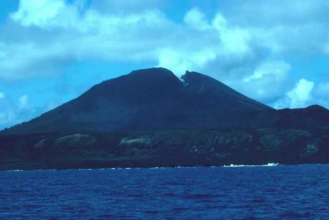 Pagan Volcano showing the crater breach that occurred during a 1981 eruption. Picture