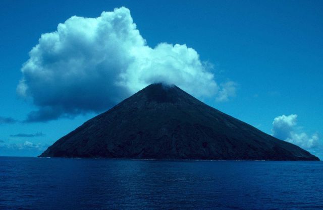 Mount Pagan, the conical volcano at the north end of Pagan Island. Picture
