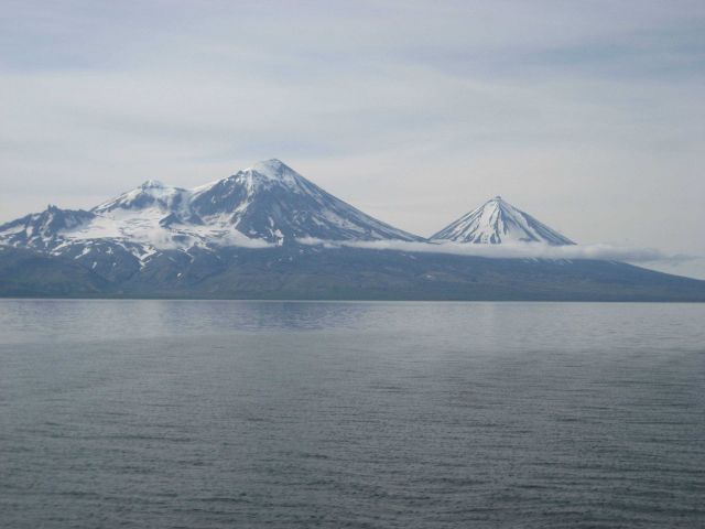 Pavlof Volcano on left and Pavlof Sister Picture