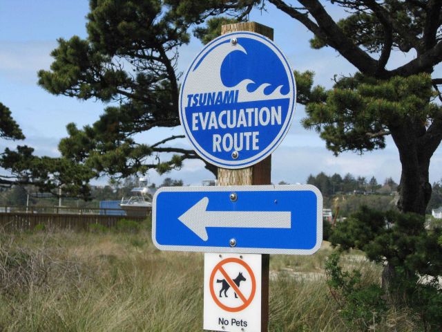 Newport tsunami evacuation route sign. Picture