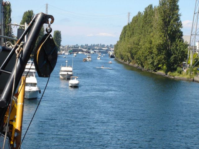 Looking astern from the MILLER FREEMAN while waiting for the Fremont Avenue Bridge to open. Picture