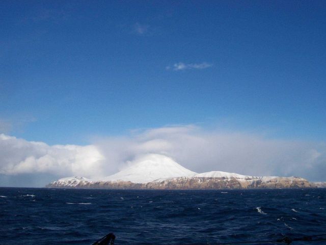 Aleutian Islands volcano seen from sea. Picture