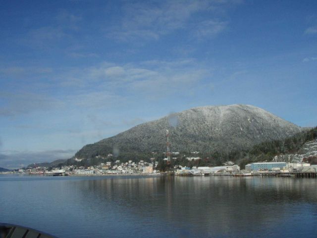 Juneau with a ligth dusting of snow on the surrounding mountains. Picture