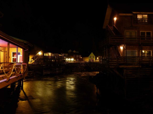 Creek Street in Ketchikan at night. Picture