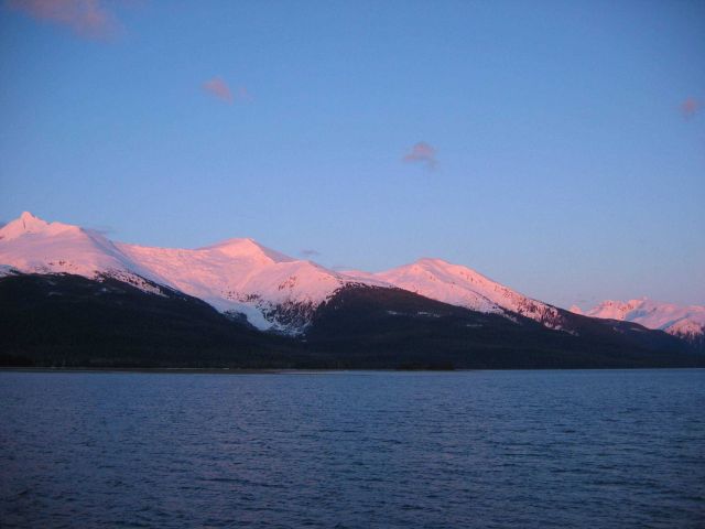 Snow covered mountains surrounding Ernest Sound in late winter. Picture
